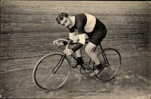 Ak Radrennsport, Radrennfahrer Leon Georget, Sprinter, Radrennbahn