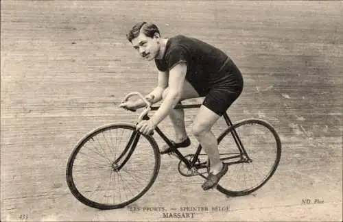Ak Radrennsport, Radrennfahrer Massart, belgischer Sprinter, Radrennbahn