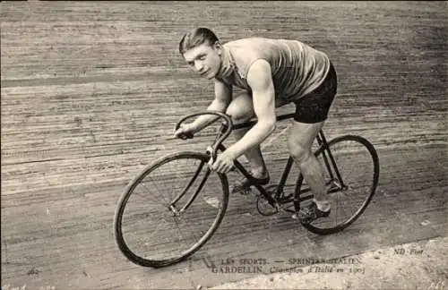Ak Radrennsport, Radrennfahrer Gardellin, Sprinter, Italienischer Meister, Radrennbahn