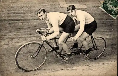 Ak Radrennsport, Radrennfahrer Libeaud, Martis, Sprinter, Tandem, Radrennbahn