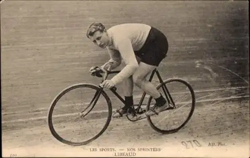 Ak Radrennsport, Radrennfahrer Libeaud, Sprinter, Radrennbahn