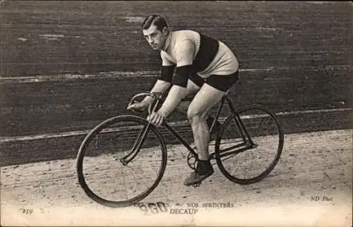 Ak Radrennsport, Radrennfahrer Decaup, Sprinter, Radrennbahn