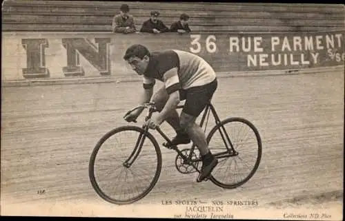 Ak Radrennsport, Radrennfahrer Jacquelin, Sprinter, Radrennbahn, Fahrrad Jacquelin