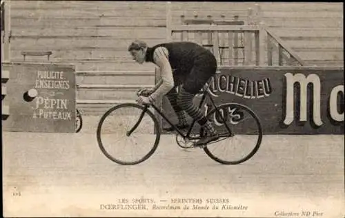 Ak Radrennsport, Radrennfahrer Doerflinger, schweizer Sprinter, Radrennbahn