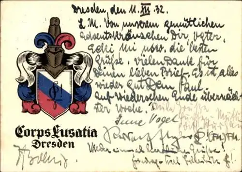 Studentika Ak Dresden, Corps Lusatia, Technische Hochschule, Leubnitzer Str. 14, Wappen, RSC