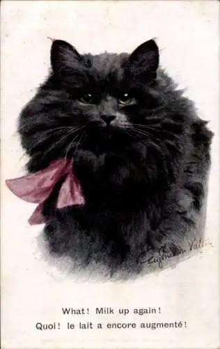 Künstler Ak Valter, Eugenie, Schwarze Katze mit Halsband, Portrait