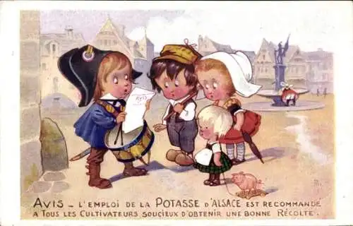 Künstler Ak Bauern Kartoffelernte, Werbung, Sels de Potasse d'Alsace