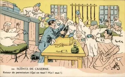 Künstler CPA Jarry, Scenes de Caserne, Retour de permission