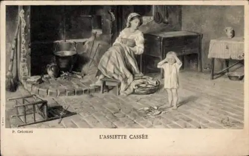 Ak Aix en Provence Bouches du Rhône, P. Celomini, L'ASSIETTE CASSÉE