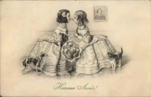 Künstler Ak Glückwunsch Neujahr, zwei Mädchen