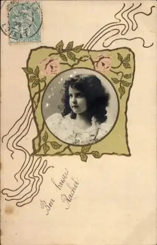 Ak Mädchen-Porträt, Blumen