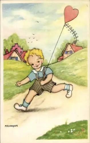 Künstler Ak Cooper, M. B., Junge mit rotem Luftballon