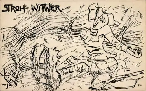 Künstler Ak Kristen, Stroh-Witwer, Kuk-Soldat