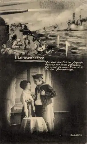 Ak Zum Schlachtfeld, deutsches Kriegsschiff, Matrose mit Frau