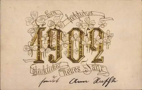Präge Ak Glückwunsch Neujahr, Jahreszahl 1902