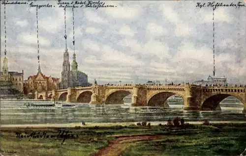 Ak Dresden Altstadt Friedrichstadt, Dresdner Augustusbrücke, Georgentor, Kgl. Moftheater, Oper