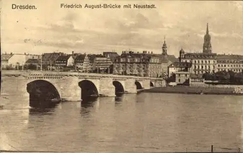 Ak Dresden Altstadt Friedrichstadt, Friedrich August-Brücke, Neustadt, historische Architektur...