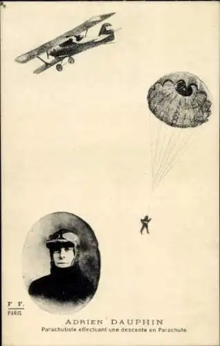 CPA Adrien Dauphin, Parachutiste effectuant une descente en Parachute