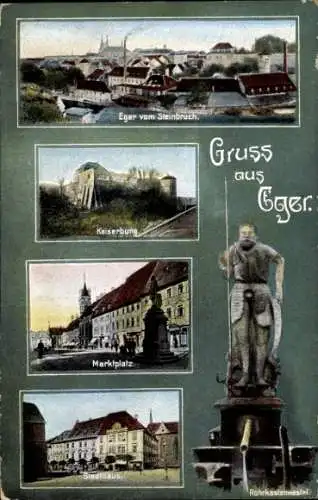 Ak Eger Region Karlsbad, Kaiserburg, Marktplatz, Stadthaus