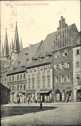 Ak Cheb Eger Region Karlsbad, Patrizierhäuser am Marktplatz
