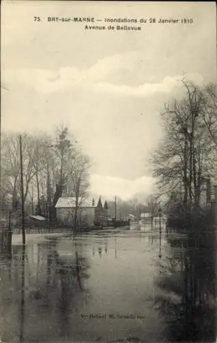 Ak Bry sur Marne Val de Marne, Hochwasser 28. Januar 1910, Avenue de Bellevue
