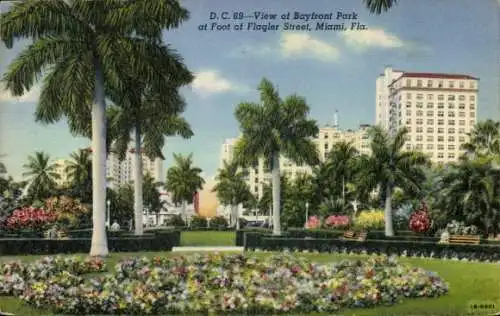 Ak Miami Beach Florida USA, Bayfront Park, Flagler Street