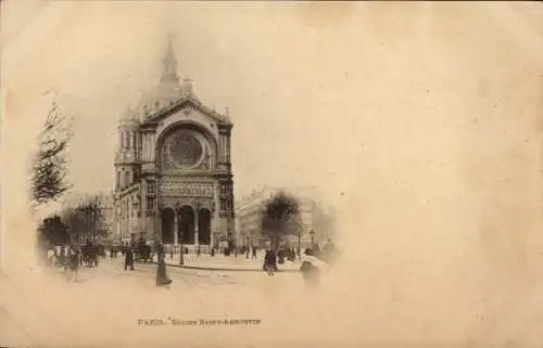 Ak Paris IX Opéra, Eglise Saint-Augustin,  Architektur, Menschen auf der Straße