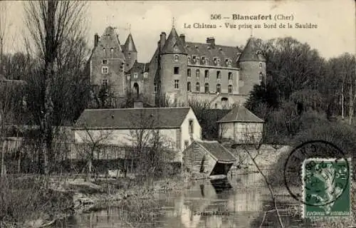 Ak Blancafort Cher, Schloss, Blick vom Fluss Sauldre, Wasserweg, Baumlandschaft