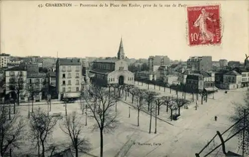 Ak Charenton le Pont Val de Marne, Panorama der Place des Ecoler, Blick von der Rue de Paris, Fra
