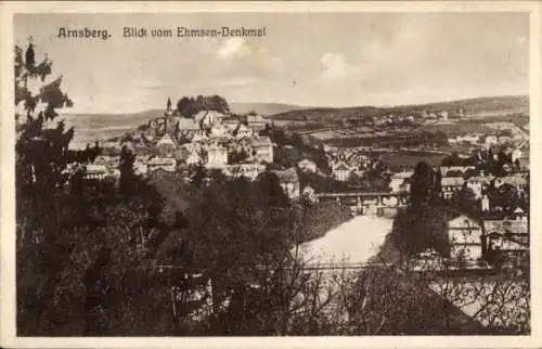 Ak Arnsberg im Sauerland Westfalen,  Blick vom Ehmsen-Denkmal, Fluss, Stadtansicht
