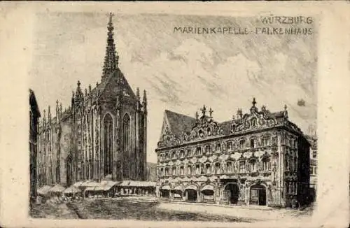 Ak Würzburg am Main Unterfranken,  Marienkapelle, Falkenhaus