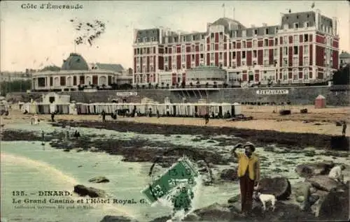 Ak Dinard Ille et Vilaine, Grand Casino, Hôtel Royal, Strand, Badegäste, alte 