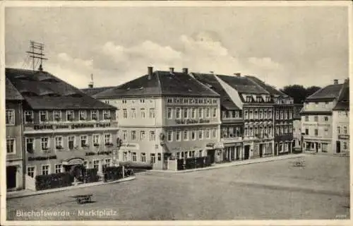 Ak Bischofswerda in Sachsen, Hotel zum goldnen Engel, Markt, Gebäude,  Atmosphäre