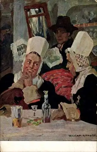 Künstler Ak Krause, W., Trachtenbilder aus der Oberlausitz, Wendische Paten in der Schänke