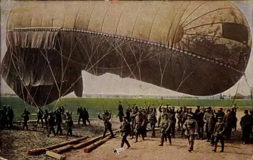 Ak Fesselballon vor dem Aufstieg, deutsche Soldaten, 1. WK