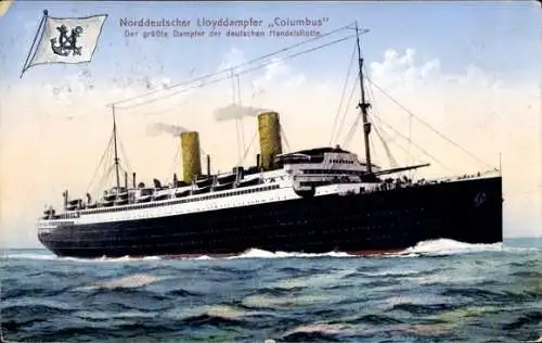 Ak Dampfschiff Columbus, Norddeutscher Lloyd Bremen, Ansicht Steuerbord