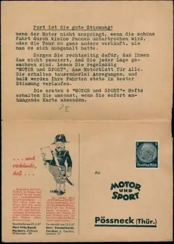 Klapp Ak Werbung, Zeitschrift Motor und Sport, Pößneck in Thüringen