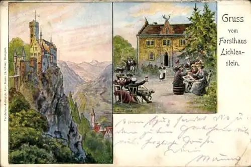 Ak Lichtenstein in Württemberg, Forsthaus, Schloss