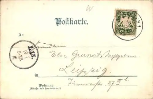 Litho München Bayern, Stadtansicht, Fluss, Brücke