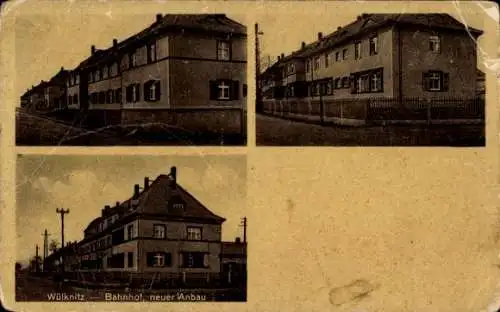 Ak Wülknitz b. Gröditz, Bahnhof neuer Anbau, Siedlung