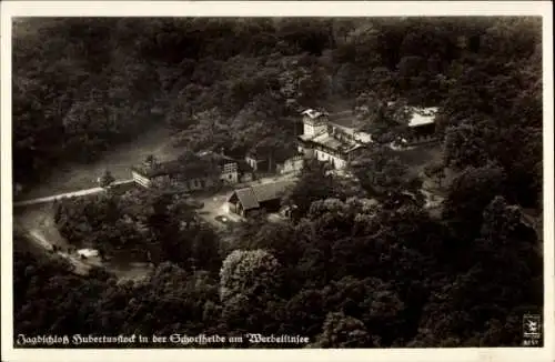 Ak Altenhof Schorfheide am Werbellinsee, Fliegeraufnahme Jagdschloß Hubertushof