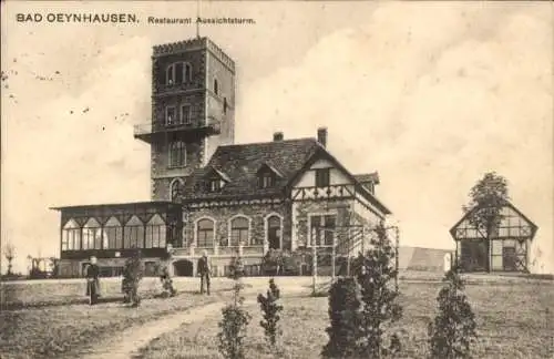 Ak Bad Oeynhausen in Westfalen, Restaurant Aussichtsturm, große Steinelemente, Aussichtsturm, Gar