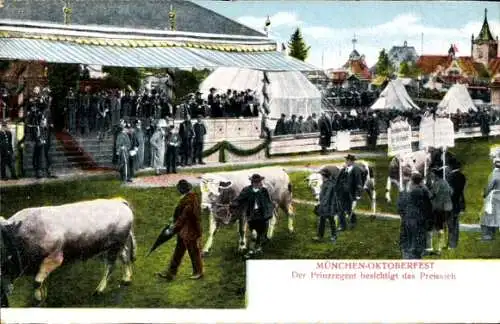 Ak München, Englischer Garten, Kleinhesseloher See, Oktoberfest, Prinzregent, Kühe, Festzelte, Me