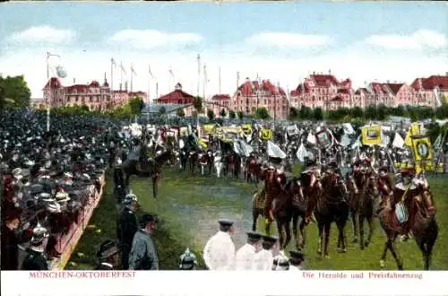 Ak München, Englischer Garten, Kleinhesseloher See, Oktoberfest, Herolde, Preisfahnenzug, große M