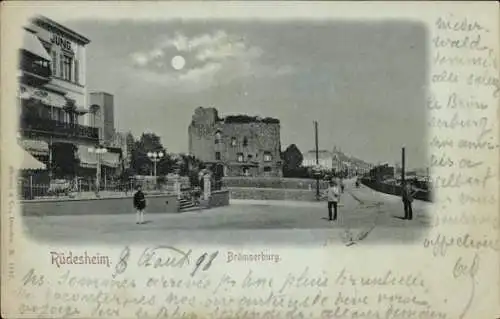 Mondschein Ak Rüdesheim am Rhein, Brömserburg