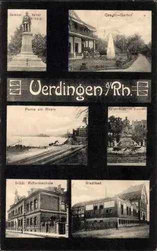 Ak Uerdingen Krefeld am Niederrhein, Denkmal Kaiser Wilhelm I, Casino-Garten, Partie am Rhein, St