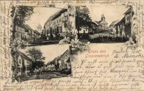Passepartout Ak Großenehrich Greußen in Thüringen, Straßenansichten, Marktplatz, Kirche