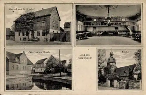 Ak Großromstedt in Thüringen, Gasthof zum Schieferhof, Kirche, Schule