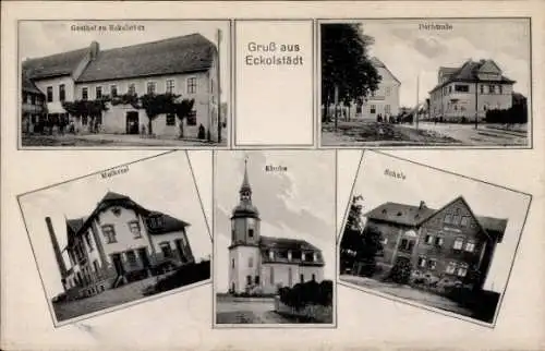 Ak Eckolstädt Bad Sulza in Thüringen, Gasthof, Dorfstraße, Molkerei, Kirche, Schale