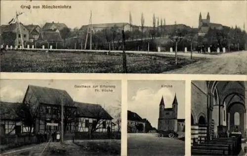 Ak Münchenlohra Großlohra in Thüringen, Teilansicht, Gasthof zur Erholung, Kirche